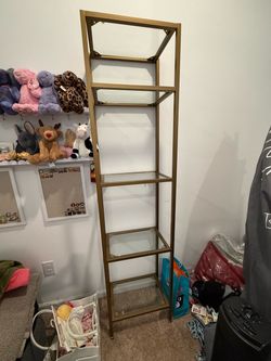 Gold Metal and Glass Etagere Bookshelf