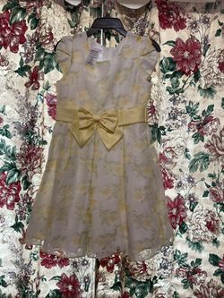 #258-White, Yellow, & Green Midi Dress. Brand Name: Bonnie Jean. Size 12-Kids.
