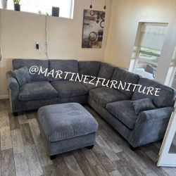 BRAND NEW DARK GREY SECTIONAL SOFA COUCH WITH OTTOMAN (NEW IN BOXES)