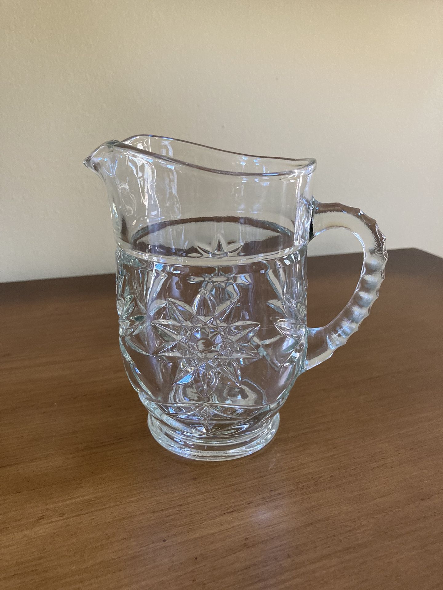 Vintage Anchor Hocking 5 1/4" Crystal Prescut Clear Pint Pitcher