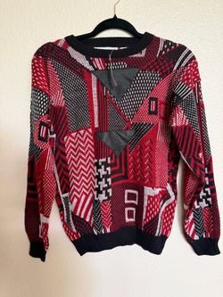 Vintage McGregor XL Geometric Sweater Genuine Leather Trim