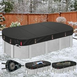 New Winter Oval Pool Cover for 12x24 Ft Steel Wall Oval Pool, [2025 Upgraded Heavy Duty Fabric Durable&Ultimate Windproof] with Fast Tightening Ratche