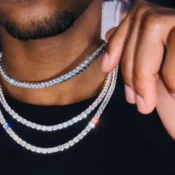 Diamond tennis cross pendant necklace unisex 20in