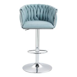 Adjustable Swivel Bar Stools with Woven Backs, Set of 2 - Blue