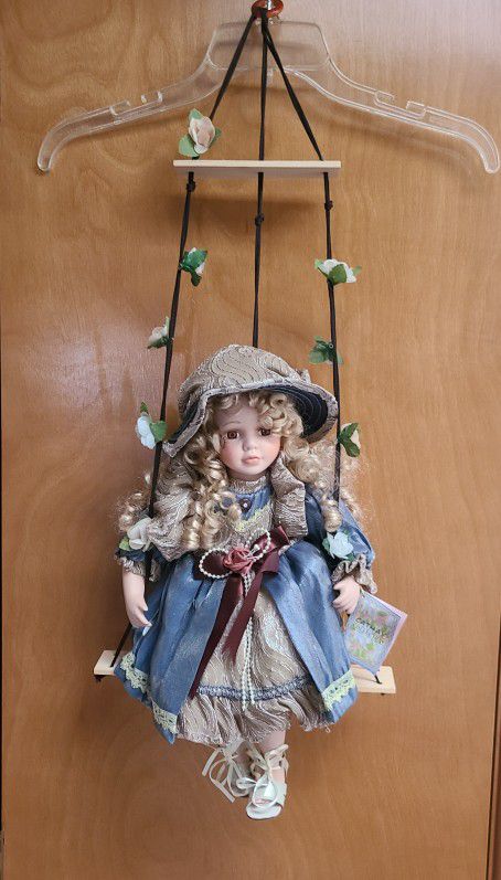 Cathay Collection "Flora" Vintage Porcelain Doll With Swing