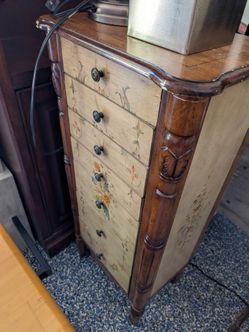 Tall Floral Painted Wood Chest of Drawers