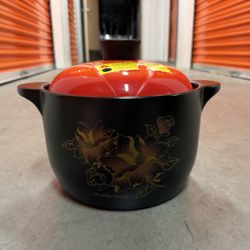 ARST Chinaware Ceramic Pot with Lid – Black/Orange Floral Slow Cooker – Healthy Living