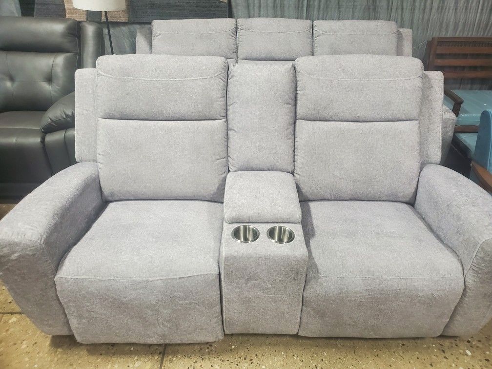 Gray Soft Fabric Power Sofa And Loveseat (New)