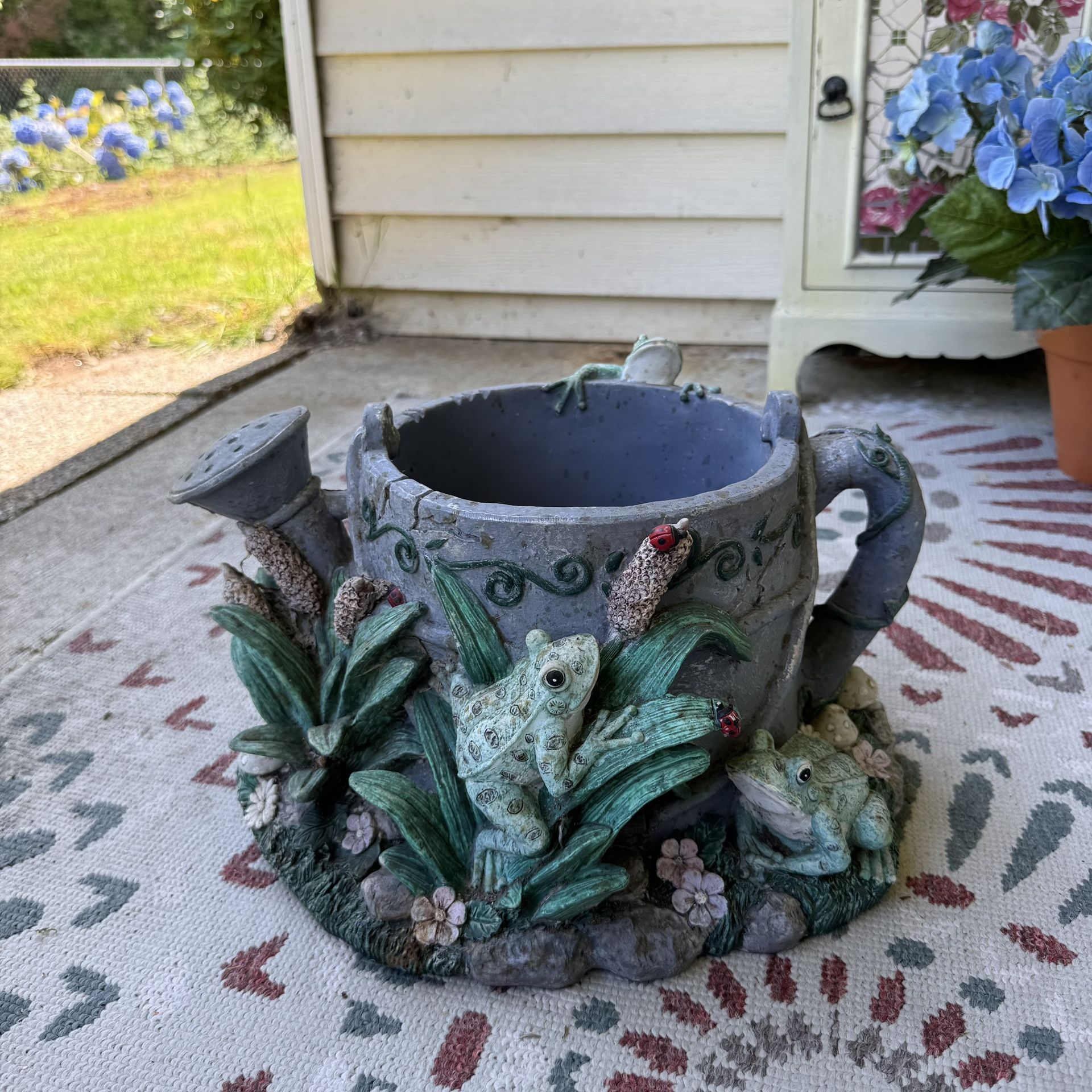 Watering Can Planter With Frog Details