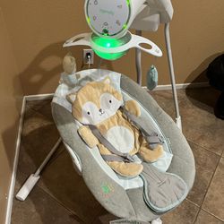 Fox Ingenuity InLighten 5-Speed Baby Swing - Swivel Infant Seat, 5 Point Safety Harness, Nature Sounds, Lights 