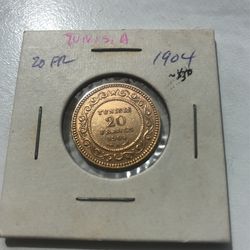 Gold Tunisia 20 Franc 1904 Coin