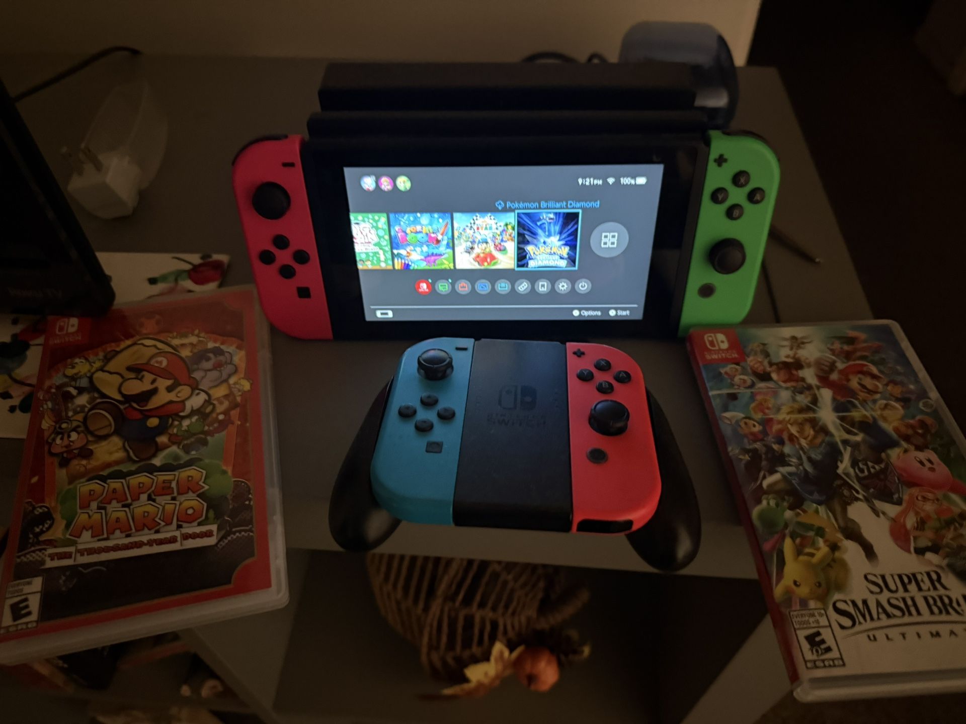 Nintendo Switch With Paper Mario And Smash 