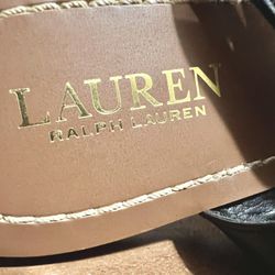NEVER WORN: Lauren Ralph Lauren Sandals, LRL, Black Leather, Gold Accents, Size 8.5, ankle wrap Style