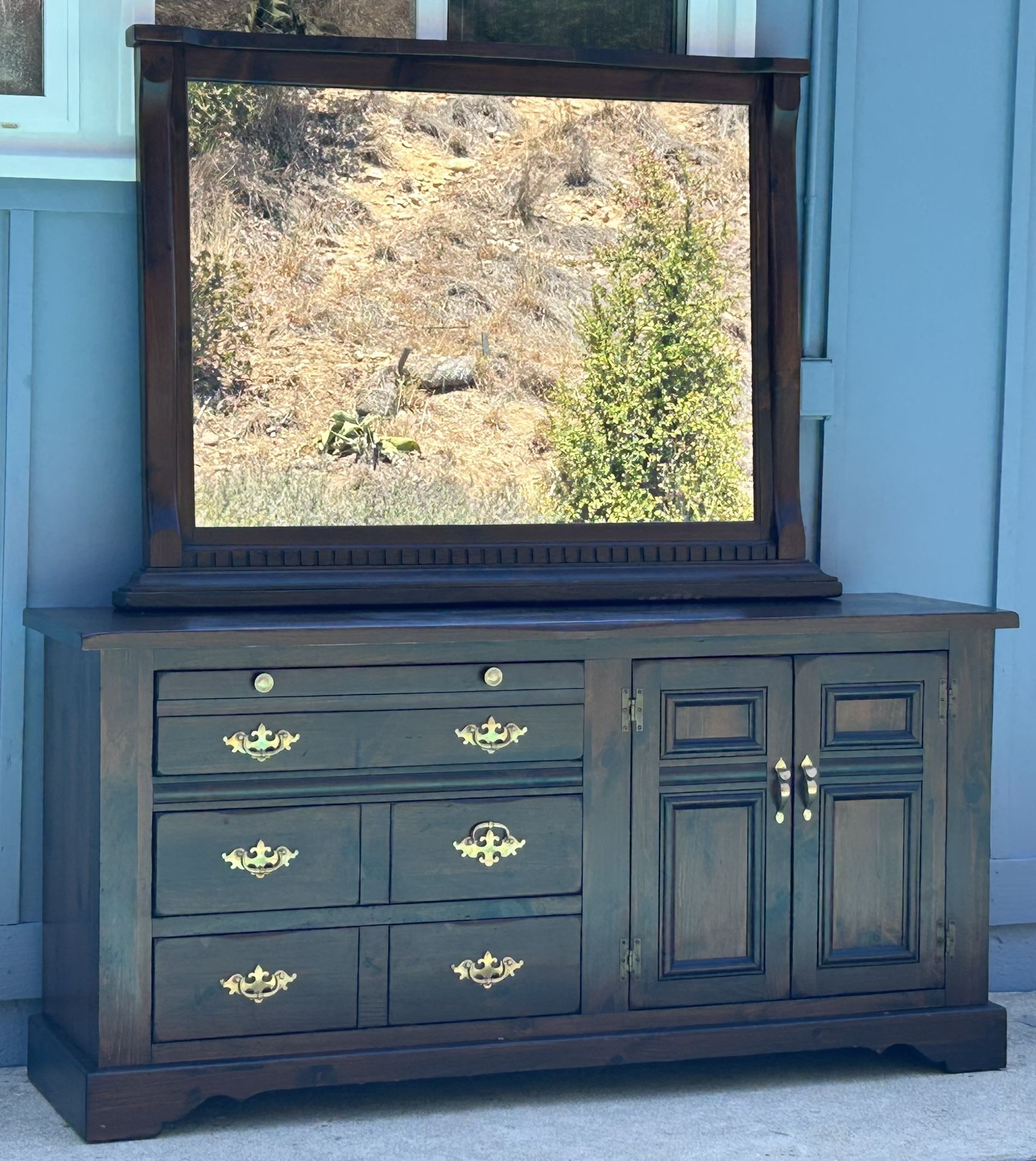 Rare Heywood-Wakefield Mid-Century Dresser Credenza Sideboard with Large Mirror