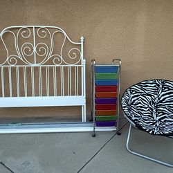 IKEA full size bed frame + storage + chair