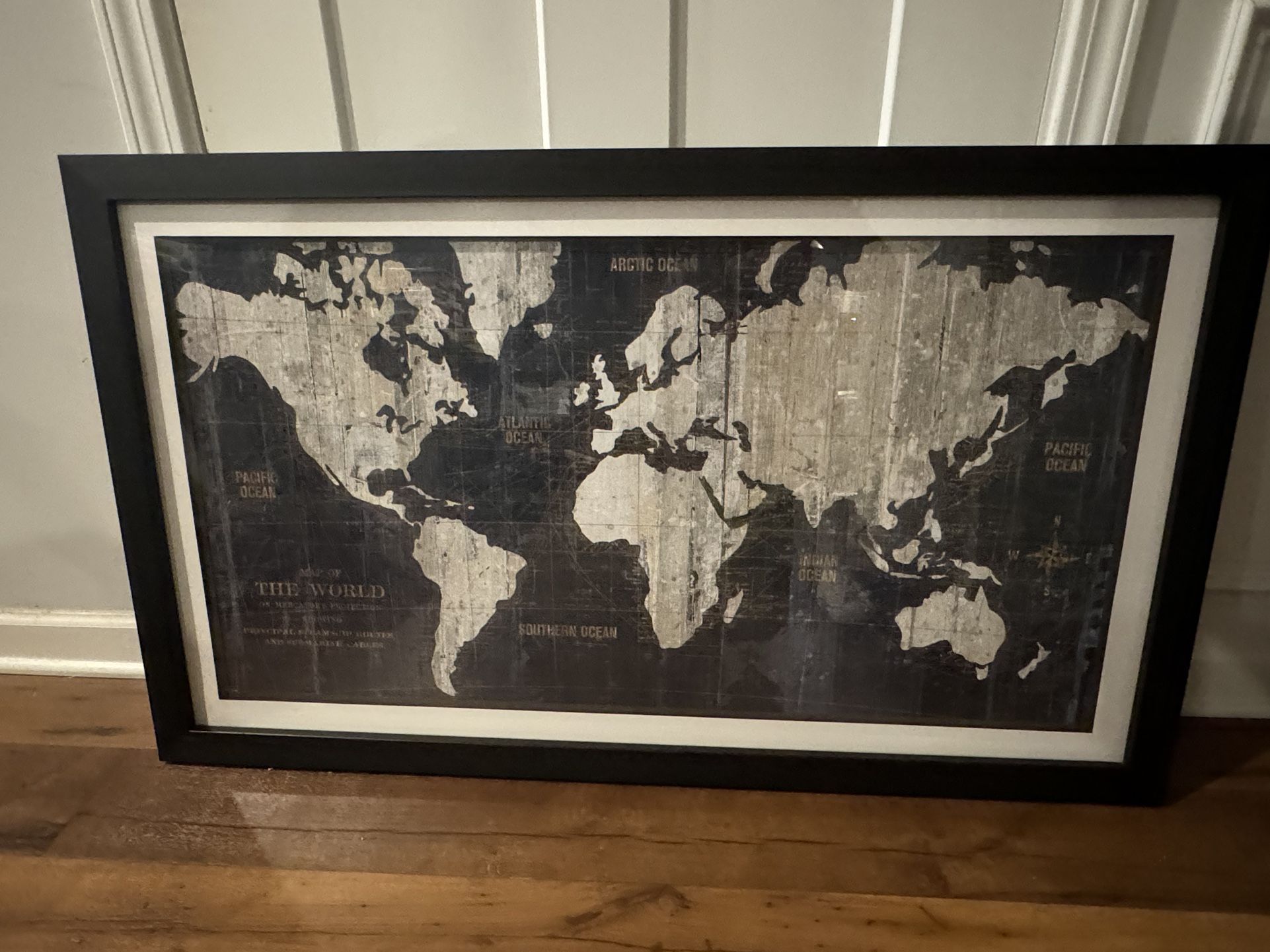 WORLD MAP FRAMED 44 INCHES BY 26 INCHES
