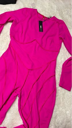 Fashion Nova Hot Pink Long Sleeve Bodycon Jumpsuit
