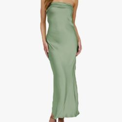 Realtix Satin Silk Backless Tube Tops Maxi Dress for Women Low Back Hollow Out Elegant Strapless Long Dresses Wedding Guest