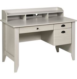 Eleanor Executive Desk, Wood-Grain Office Desk with Hutch, White Oak