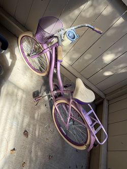Purple Cruiser Bike with Basket and Rear Rack