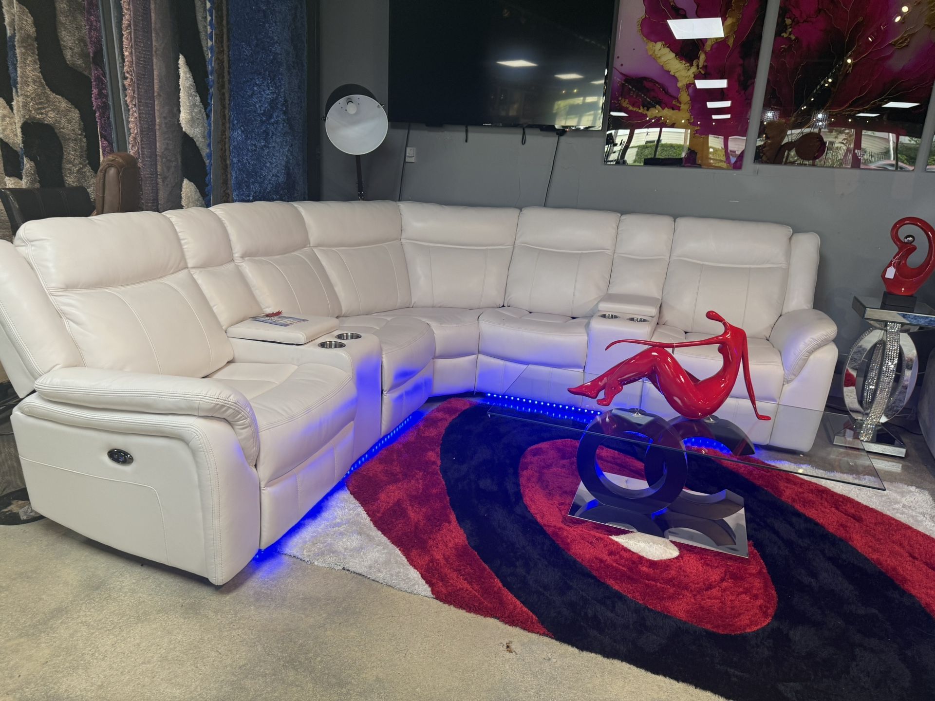 White Power Reclining Sectional W Led Lights Also Comes In Black And Grey 