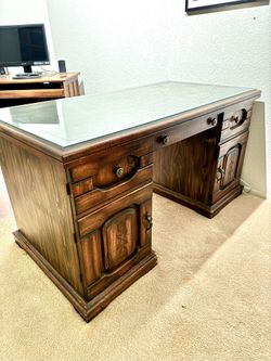 Wood Glass Top Desk