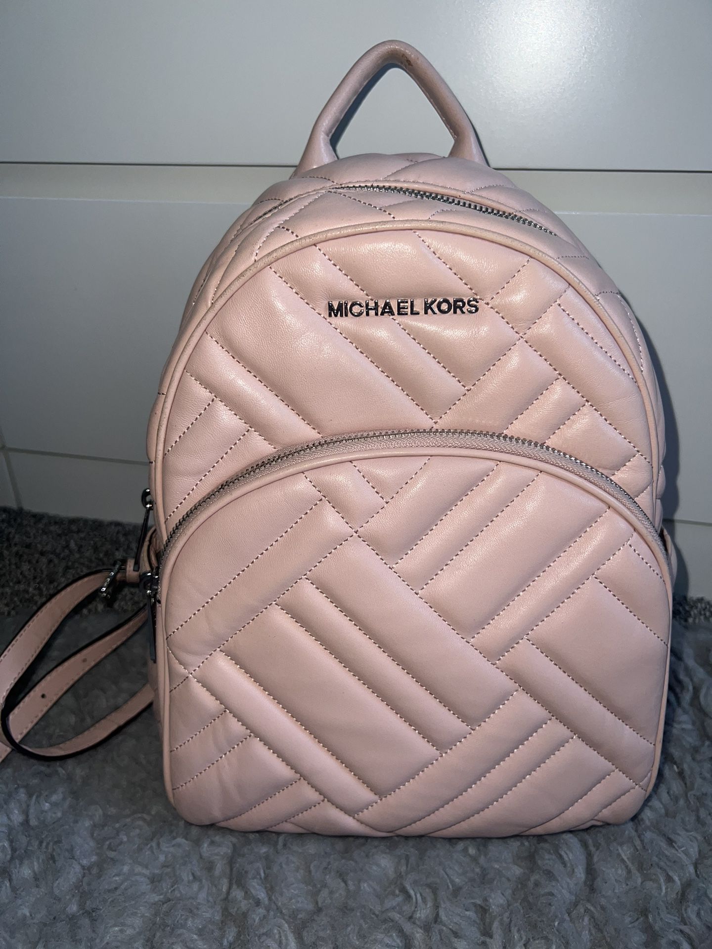 Micheal Kors Pink Medium Logo Backpack 