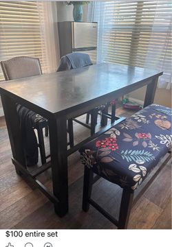 Dining table, chairs and small table