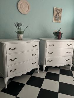Pair of French Provincial White Dressers Nightstands