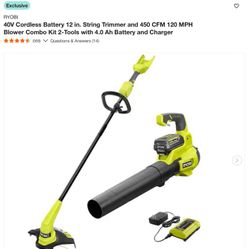 Ryobi  40V Cordless Battery 12 in. String Trimmer and 450 CFM 120 MPH Blower Combo Kit
