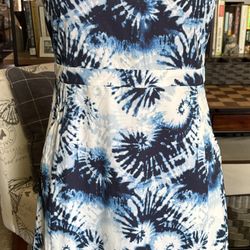 Kyodan Summer Dress, Large, Poly/Spandex, Blue/White Batik, Gently Used