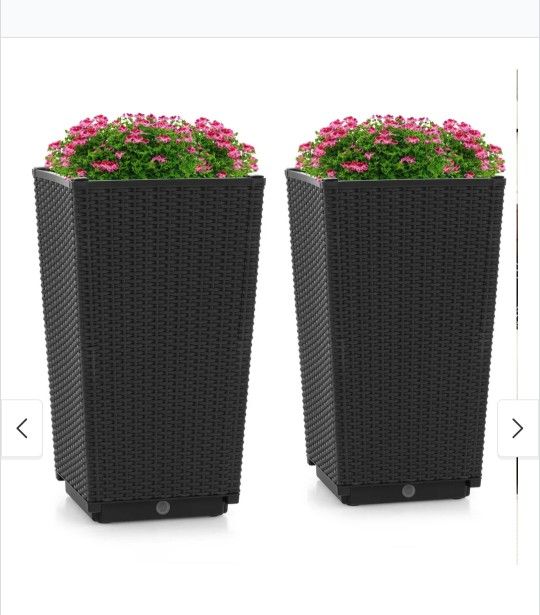 Wicker Planter Pot Indoor Outdoor Patio 22.5" Tall Set Of 2 GT4202BN
