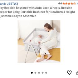 Brand New : Baby Bedside Bassinet with Auto-Lock Wheels