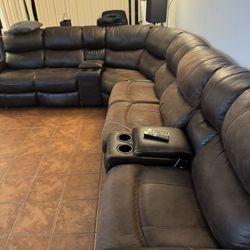 Brown Leather Sectional Reclining Couch