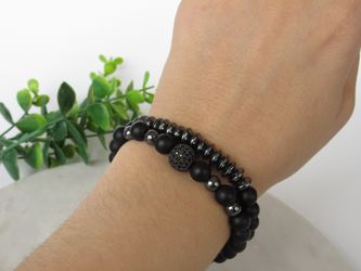 2pc/sets beads Natural stone Bracelets Micro Pave CZ Ball Charms