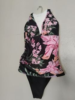 Floral Pink and Black Bikini