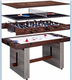 #F 55" 4-in-1 Combo Game Table with Foosball, Electric Air Hockey, Ping Pong & Poker, Multi-Game Table for Home & Game Room, $99