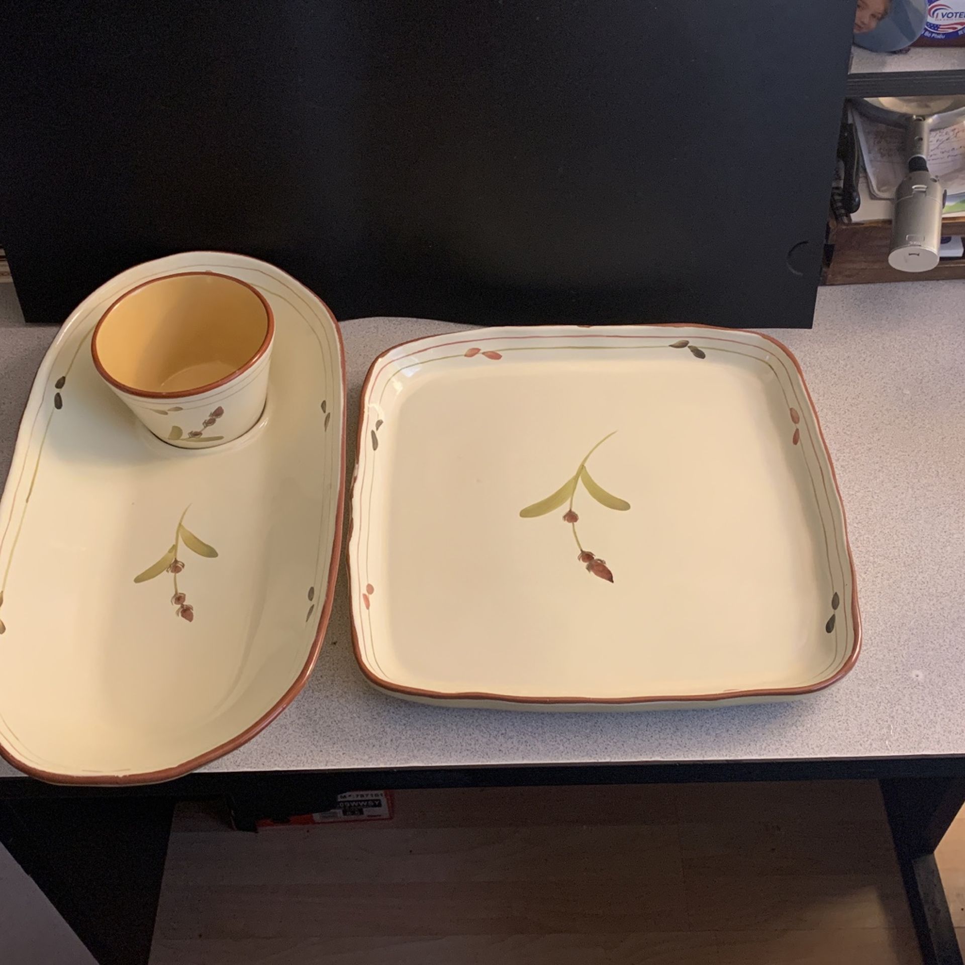 Crate Barrel Large Chip Dip Serving Set Oval Dish w/Bowl