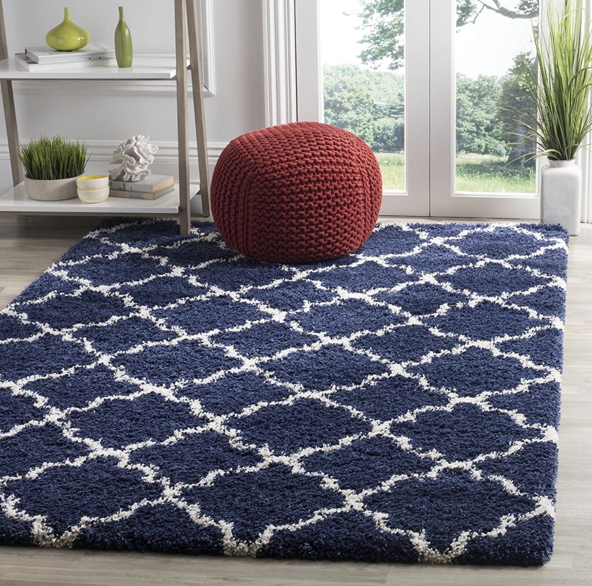 SAFAVIEH Hudson Shag Collection 9' x 12' Navy/Ivory SGH282C Moroccan Trellis Non-Shedding Living Room Bedroom Dining Room Entryway Plush 2-inch Thick