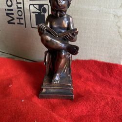 7 Inch Copper Plated Alabaster Greek Boy With Book Statue Imported From Greece