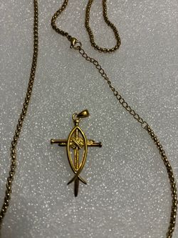 Gold-Tone Cross and Ichthys Pendant Necklace