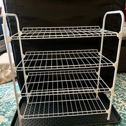 Sturdy White Metal Shoe Rack & Black Show Tray