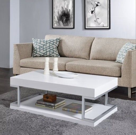 Aspers 48 in. White 17-Rectangle MDF Top Coffee Table

