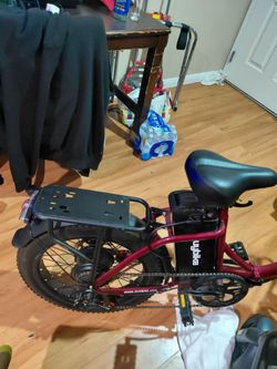 red Euybike folding electric bicycle with fat tires.