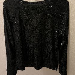 Black sequined elegant holiday shirt - small 