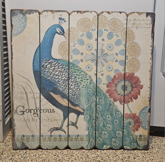 PEACOCK WOODEN WALL HANGING