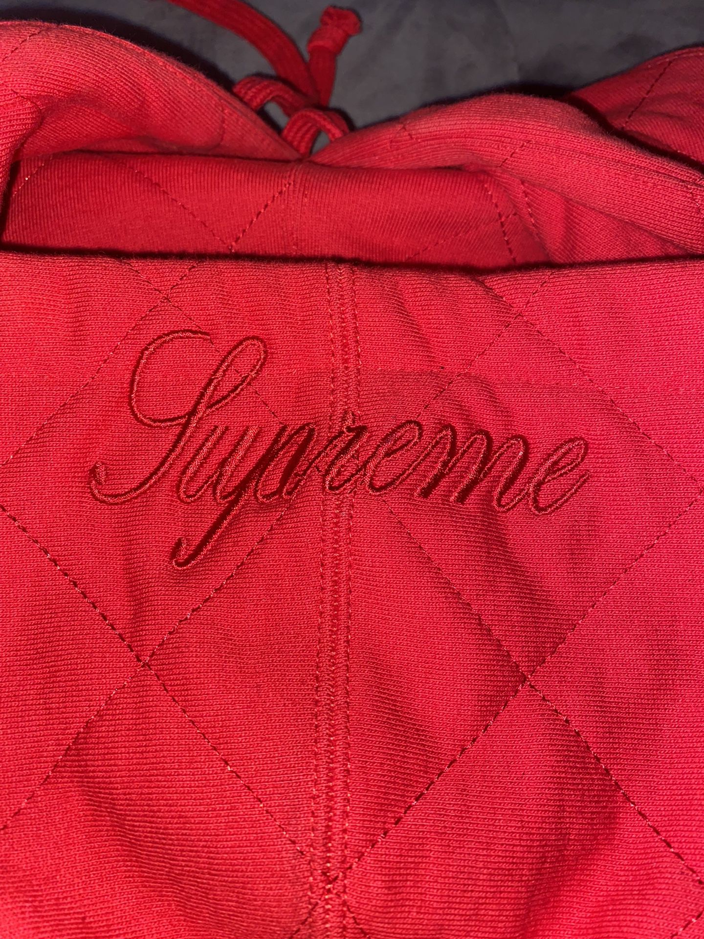 Supreme red quilted hoodie size M