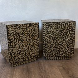 Mother Of Pearl Inlay Black End Table Pair 