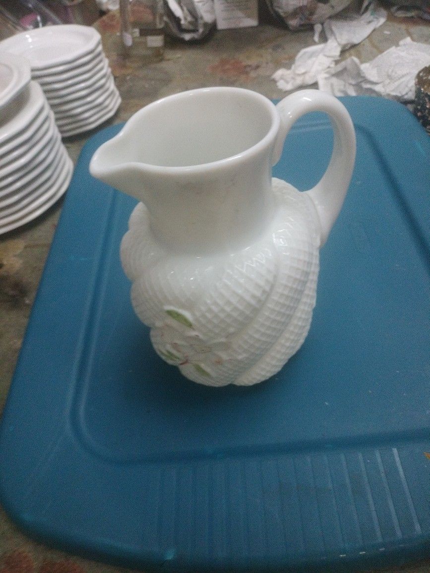 Antique Victorian Glass Northwood Apple Blossom Water Pitcher