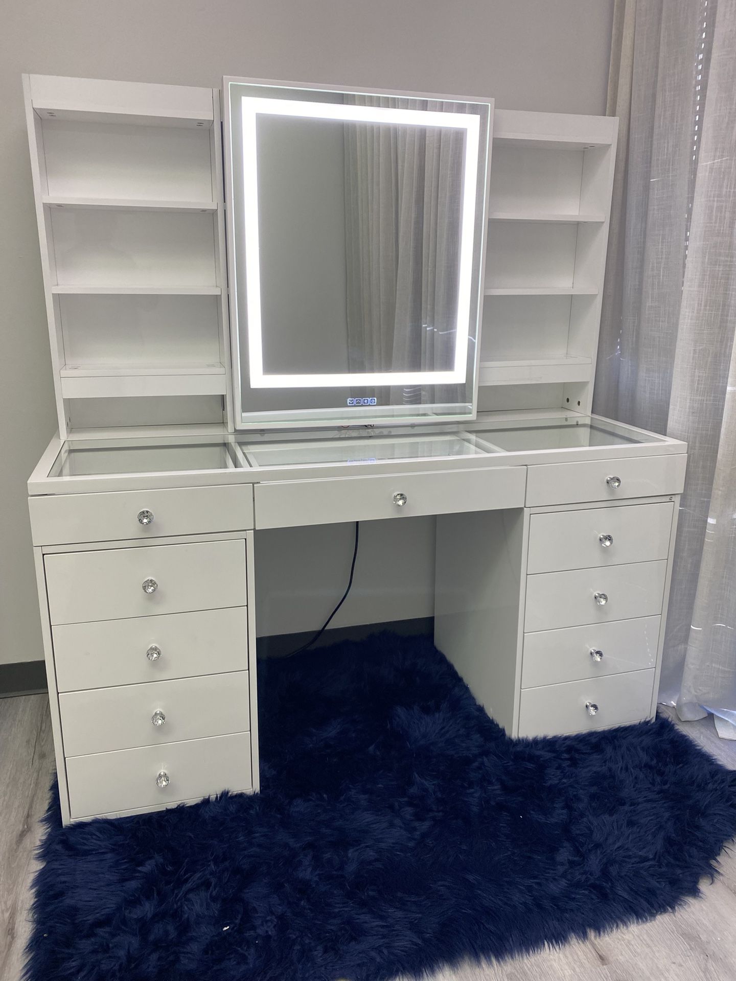 Vanity Makeup Glass Top Display with Bluetooth LED Mirror  Available Financing